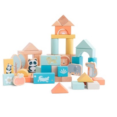 SARO 60 Piece Colorful Wooden Building Blocks Set - FSC Certified, Safe Construction Toy for Toddlers & Kids, Develops Fine Motor Skills