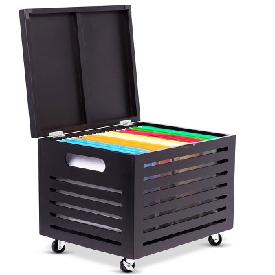 BirdRock Home Bamboo Rolling File Storage Organizer Box with Lid - Cafe Noir