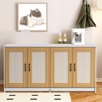 GustoWave Double Room Litter Box Enclosure, 47 Inch 2 Cats Hidden Litter Box Furniture, Wood Indoor Cat Cabinet TV Stand