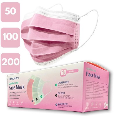 MagiCare - Premium Pink Face Masks for Adults - Breathable 3-Layer Disposable Protection