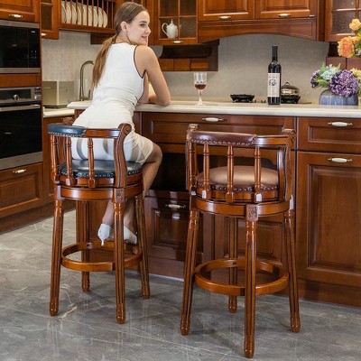 Resenkos Counter Bar Stools, Counter Stool,Seat Height 26" Swivel Leather Wooden Bar Stools with Backs(blue 1pc)