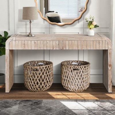 MOEPISY 59 Inch Vintage Crafted Entryway Table, Two Hidden Handle Drawers, Farmhouse Console Table, Natural