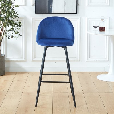 NicBex Set of 2 Bar Stools for Kitchen Island,Velvet Counter Bar Stools with Back and Metal Legs,Bar Chairs for Dining Rooms,Kitchens,Blue