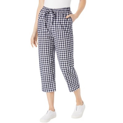 Woman Within Seersucker Pull-On Elastic-Waist Capri Pants