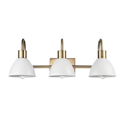 Globe Electric 24" 3-Light Matte Brass Vanity Light: ETL Listed, Dimmable, Metal Shades, No Bulbs Included
