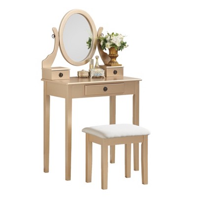 Gulches Elegant Gold Vanity Tables Set with Mirror Stool