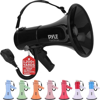 Pyle Portable Bullhorn Megaphone with Built-In Siren and MP3 Input - PMPRA514BK, 50-Watt