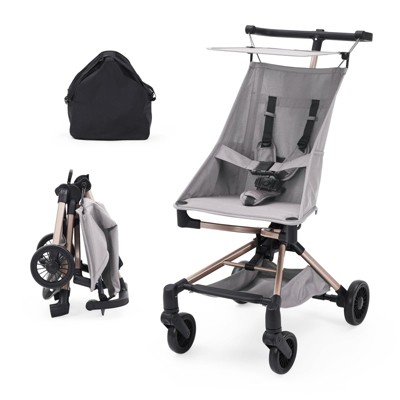 Lightweight Baby Stroller, Compact Travel Stroller with Easy One-Hand Fold, Adjustable Canopy, Storage Basket & All-Terrain Wheels, Light Grey