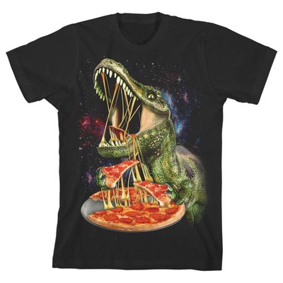 Dinosaur Eating Pizza Youth boys Black Graphic Tee