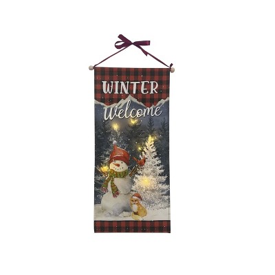 Season's Designs 30" Fabric Gnome Wall Hanging Banner with LED Lights Christmas Gnomes in Red Pickup Truck, Indoor Use, Multicolored, Requires 2 AA