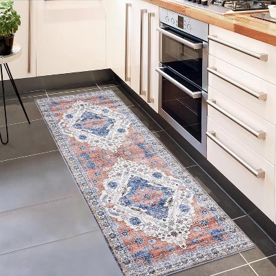 Machine Washable Area Rugs - Vintage Floral Medallion, Non-Slip, Stain Resistant, Soft Low Pile Carpet for Living Room & Bedroom, Kid & Pet Friendly