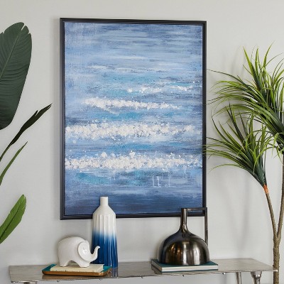 Canvas Landscape Framed Wall Art with Black Frame Blue - CosmoLiving by Cosmopolitan: Modern Vertical Canvas, Indoor Decor