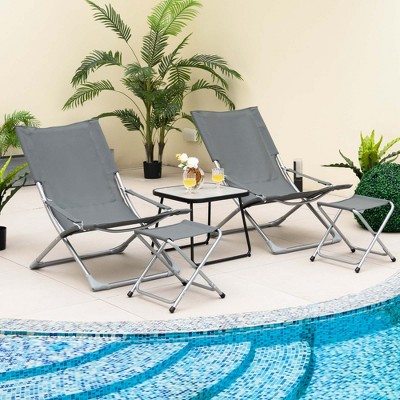 Costway 5pcs Patio Folding Sling Chair Set Ottoman Table Portable Headrest Outdoor Beach