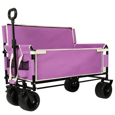 3-in-1 Convertible Folding Wagon Cart with Bench Seat & Storage - 500lbs Heavy-Duty Utility Wagon, 180L Capacity All-Terrain Wheels purple