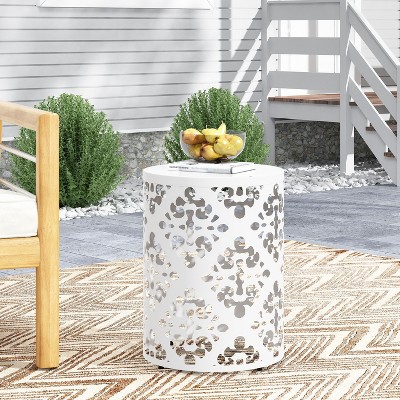 Kumasinova 18"Cylindrical Outdoor End Table with Hollow Carved Silhouette,Stylish Metal Side Table Poolside Table for Patio,Garden&Living Room,Black