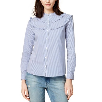 maison Jules Womens Ruffled Button Up Shirt