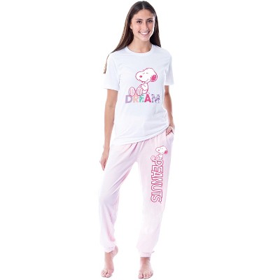 Peanuts Womens' Snoopy Dream Comic Flower Relaxing Sleep Pajama Set Multicolored