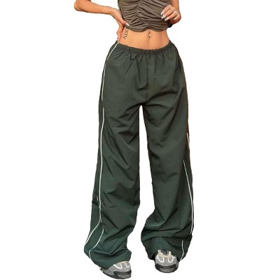 Coolmee Women Baggy Track Pants Casual Elastic Waist Wide Leg Parachute Jogger Sweatpants