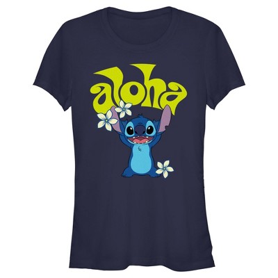Junior's Women Lilo & Stitch Aloha Wavy Text T-Shirt