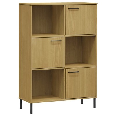 vidaXL Bookshelf Book Cabinet with Metal Legs Storage Cabinet OSLO Solid Wood - Brown