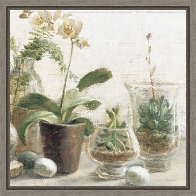 Amanti Art Greenhouse Orchids on Shiplap III by Danhui Nai Canvas Wall Art Print Framed 16 x 16-in.