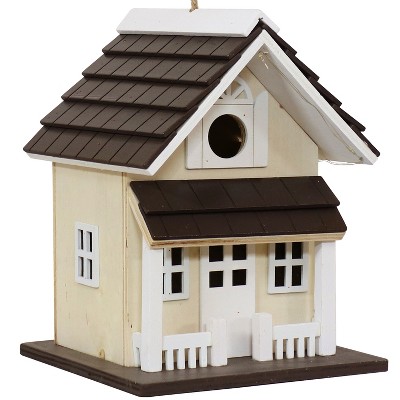 Sunnydaze 9.25" Cozy Home Wood Hanging Bird House with Solar Light Cream
