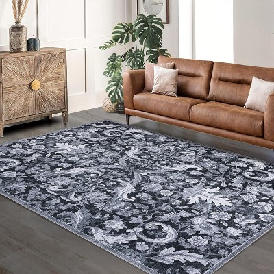 Thin Foldable Non-Slip Area Rug with Washable Retro Vintage Print, Indoor Carpet for Living Room, Dining Room, Office, Bedroom, Kitchen