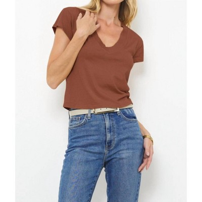 Women's SURI ORGANIC DEEP V CAP SLEEVE TEE - LAmade