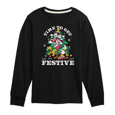 Boys' - Disney - Mickey and Friends Time To Get Festive Christmas Long Sleeve Graphic T-Shirt