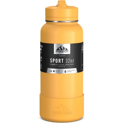 Hydrapeak Sport Stainless Steel Insulated Water Bottle With Spill Proof Straw Lid And Matching Rubber Sport Boot