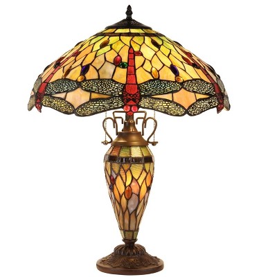Chloe Lighting Anisoptera Purity Tiffany-Style Dragonfly 3 Light Double Lit Table Lamp 19" Shade
