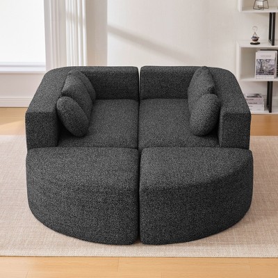 114.9" Boneless Modular Sectional Sofa, Curved Compression Couch with Deep Seats, Boucle Upholstery, Free Combination Sofa Bed for Living Room