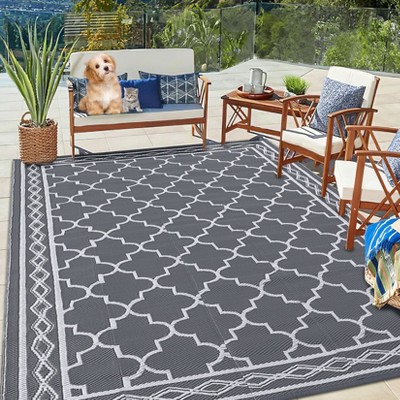 Outdoor Rug Patio Waterproof, Foldable Reversible Outdoor Plastic Straw Rug Trellis Mat for Camper Outside Carpet