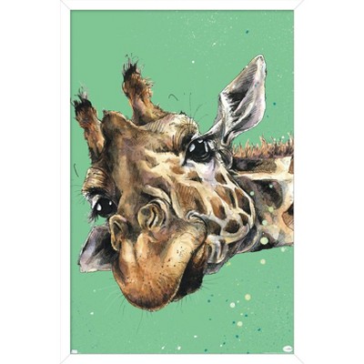 Trends International Snowtap - Giraffe Photobomb Framed Wall Poster Prints