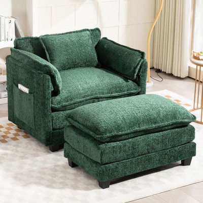 Chic Crate - Boucle Convertible Sofa Bed with Ottoman - 55" Wide Sleeper, Deep Cushions & Thick Arms - Living Room/Bedroom - 3 Luxe Colors