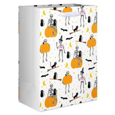 Halloween Playful Skeletons Gift Bag White/Orange