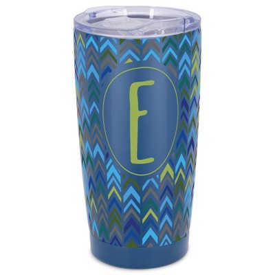 Elanze Designs E Monogram Herringbone Arrows Wrap-Around Design 20 Ounce Stainless Steel On-The-Go Coffee Mug, Thermal Travel Tumbler with Leak
