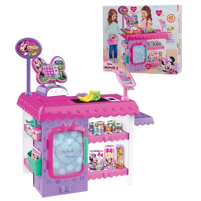 Minnie Mouse Marvelous Market: Disney Junior Play Food Kitchen Set with Pretend Shopping Accessories, 46 Pieces