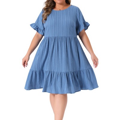 Agnes Orinda Women's Plus Size Ruffle Short Sleeve Crew Neck Tiered Summer Casual Midi A Line Dresses
