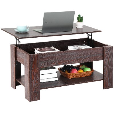 FDW Coffee Tables with Hidden Compartment and Storage Shelf Wooden Lift Tabletop Dining Table for Living Room Home