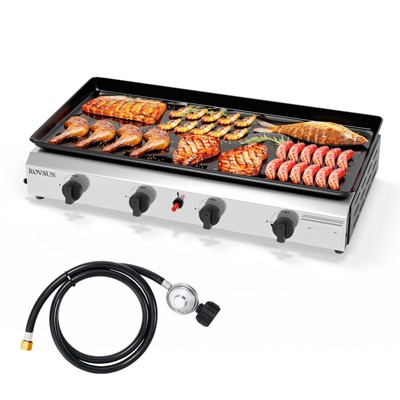 ROVSUN 4 Burner Portable Propane Griddle, 40,000 BTU Tabletop Flat Top Gas Grill with Ignition & Regulator for Outdoor Camping BBQ Picnicking