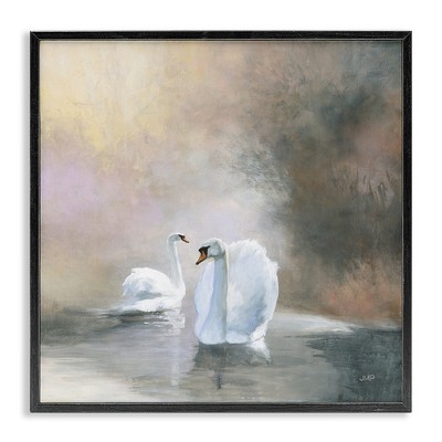Stupell Industries Swans on Lake Landscape Black Framed Giclee Art