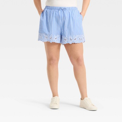 Women's High-Rise Eyelet Hem Poplin Pull-On Shorts - Future Collective