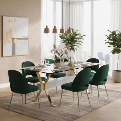 Homy Casa Rectangular Glass Dining Table with Gold Metal Legs and Marble Base