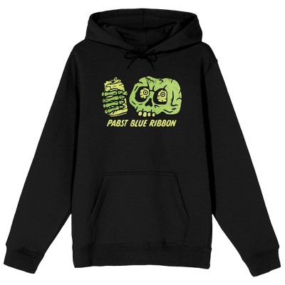 Pabst Blue Ribbon Skeleton Skull With a Beer Adult Black Hoodie