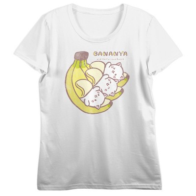 Bananya Characters Smiling & Waving Women's White Crew Neck Short Sleeve T-shirt