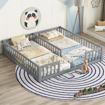 Double Twin Floor Bed Frame with Guardrails - ModernLuxe