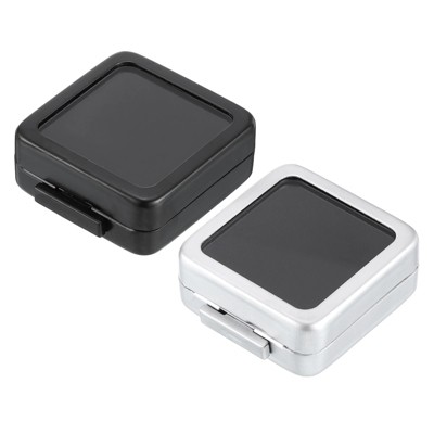 Unique Bargains Stainless Steel Glass Top Lid Jewelry Gemstone Display Box Silver Black