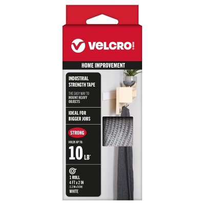 VELCRO 4'x2'' Industrial Strength Tape Indoor and Outdoor Use Superior Holding Power on Smooth Surface White