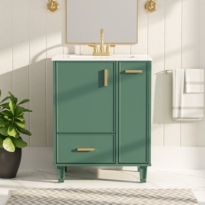Christopher Knight Home Able 24" Bathroom Vanity with Ceramic Sink, 2-Tier Pull-Out Basket and Deep Drawer